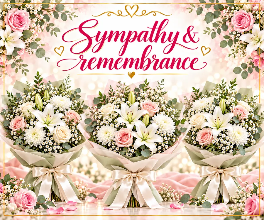 Sympathy and remembrance: white lilies and soft pink roses